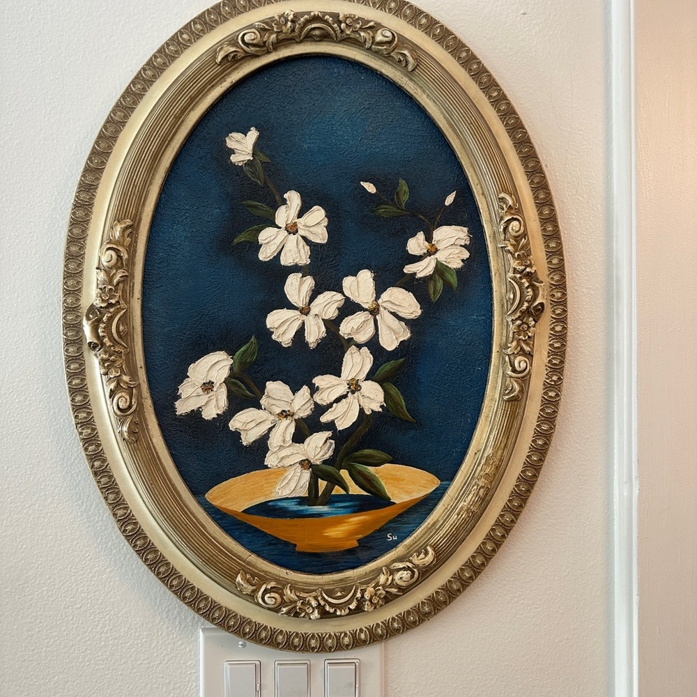 Floral Painting in Ornate Oval Frame